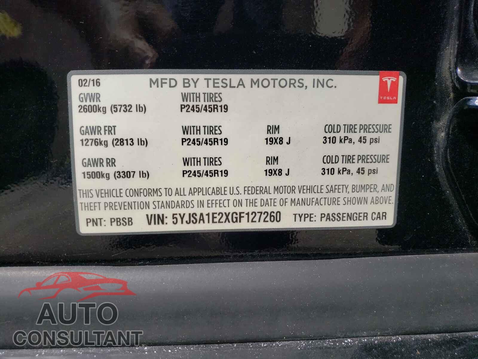 TESLA MODEL S 2016 - 5YJSA1E2XGF127260