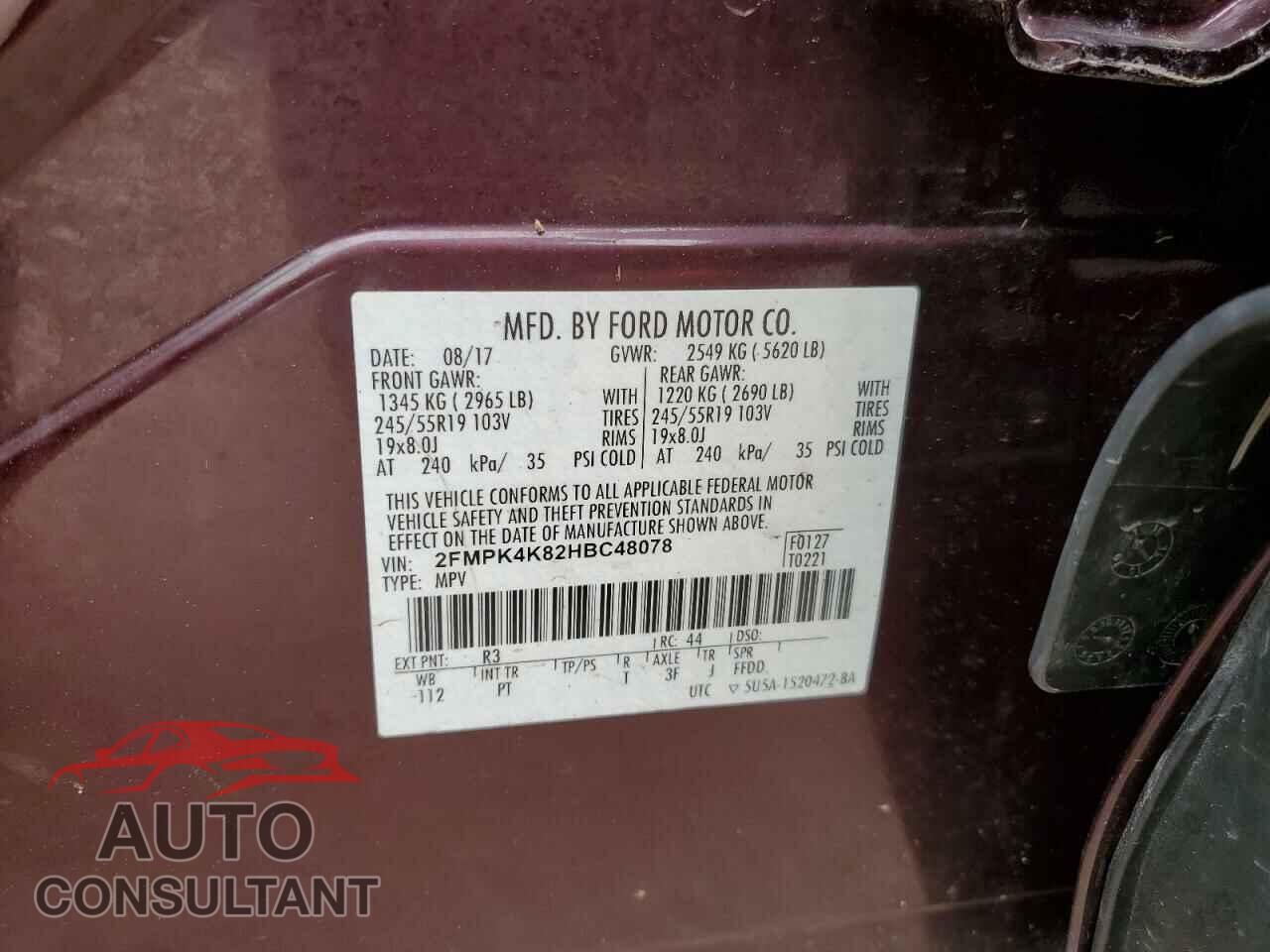 FORD EDGE 2017 - 2FMPK4K82HBC48078