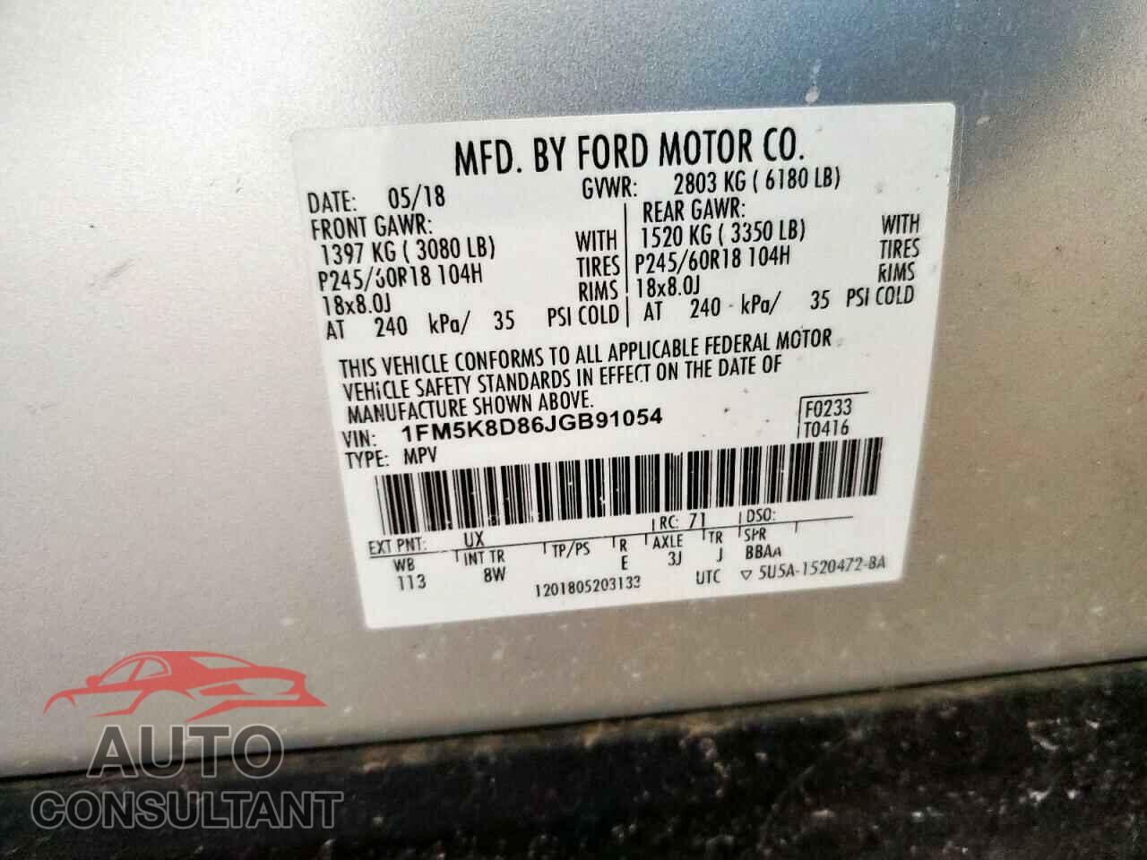 FORD EXPLORER 2018 - 1FM5K8D86JGB91054