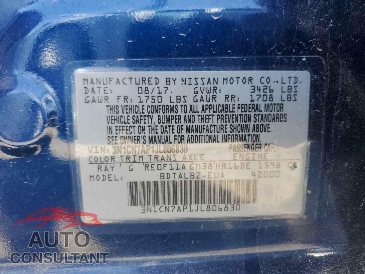 NISSAN VERSA 2018 - 3N1CN7AP1JL806830