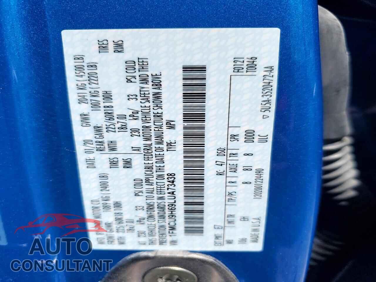 FORD ESCAPE 2020 - 1FMCU9H69LUA73438