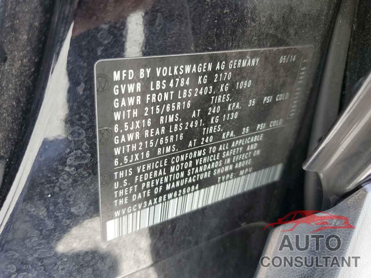 VOLKSWAGEN TIGUAN 2014 - WVGCV3AX8EW625094
