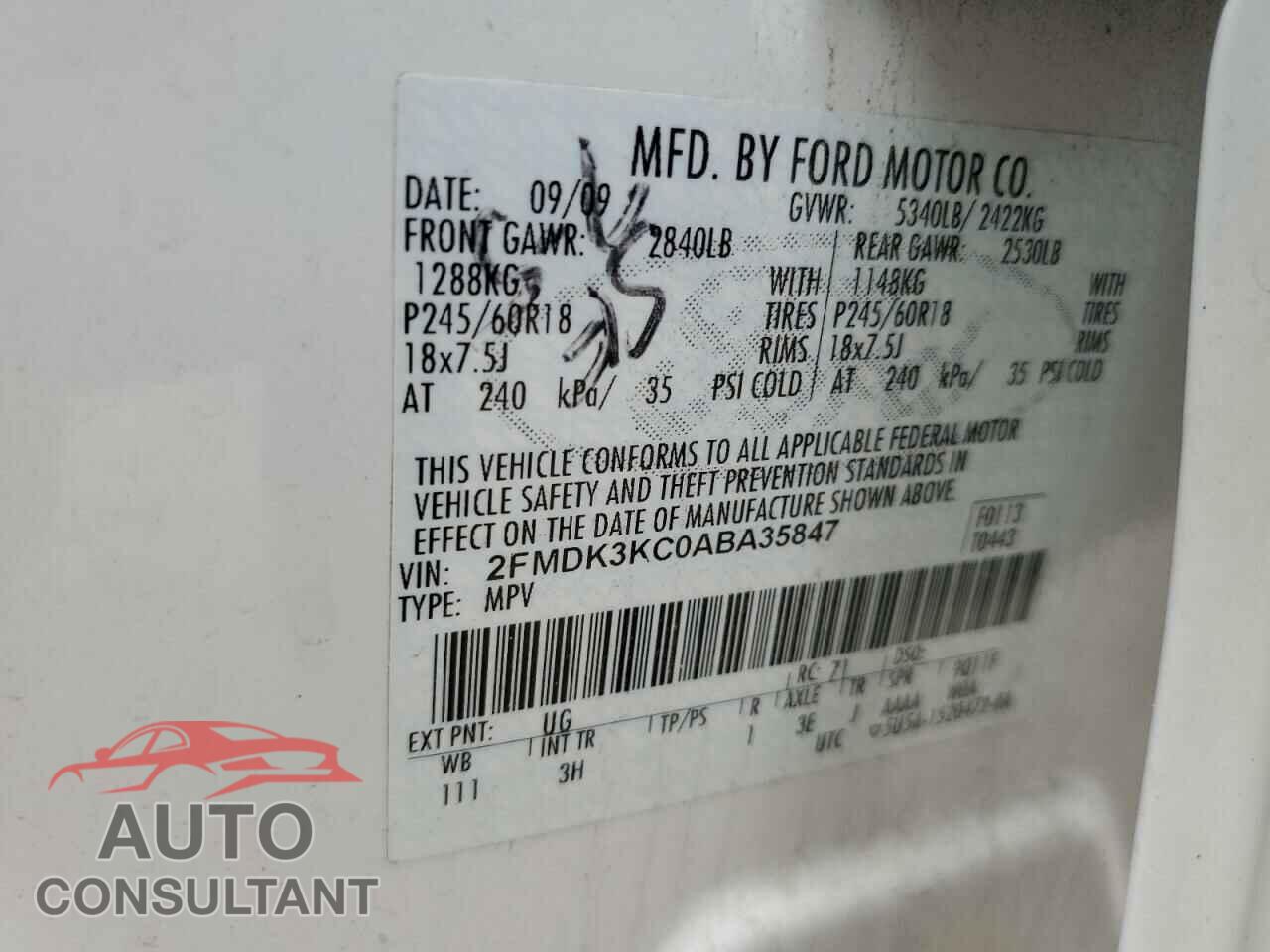 FORD EDGE 2010 - 2FMDK3KC0ABA35847