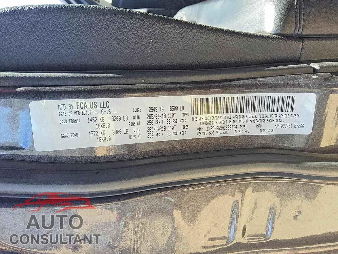 DODGE DURANGO 2017 - 1C4RDHAG9HC629174