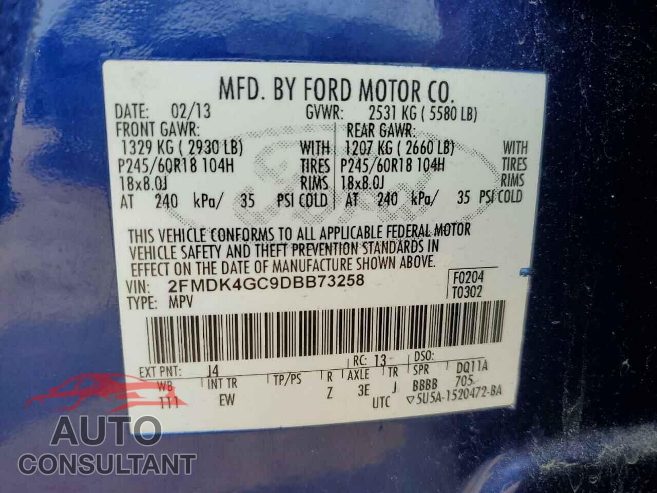 FORD EDGE 2013 - 2FMDK4GC9DBB73258