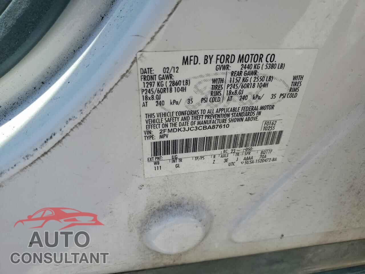 FORD EDGE 2012 - 2FMDK3JC3CBA87610