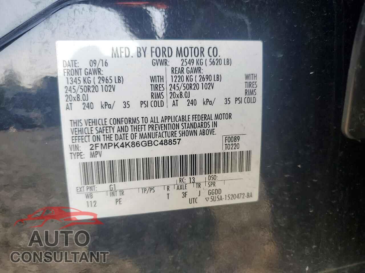 FORD EDGE 2016 - 2FMPK4K86GBC48857