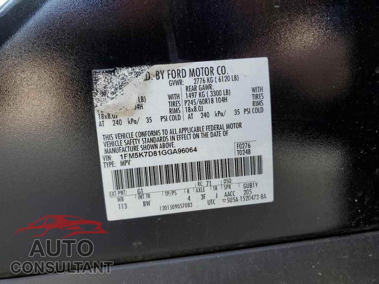 FORD EXPLORER 2016 - 1FM5K7D81GGA96064