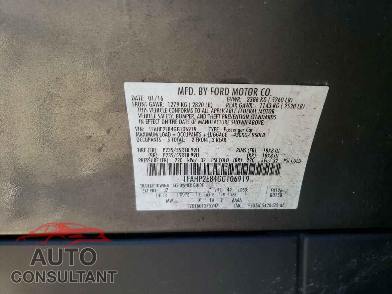 FORD TAURUS 2016 - 1FAHP2E84GG106919