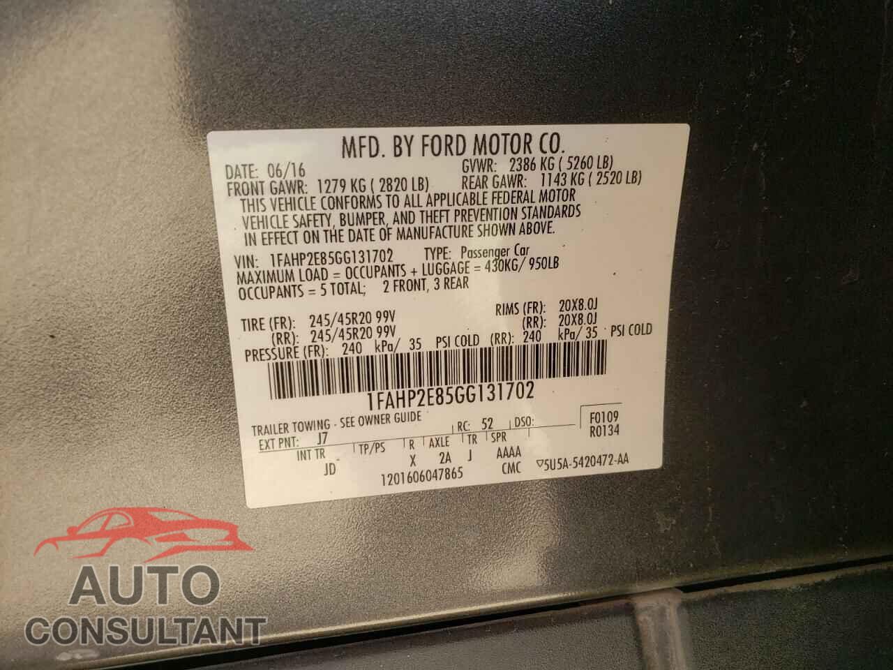 FORD TAURUS 2016 - 1FAHP2E85GG131702