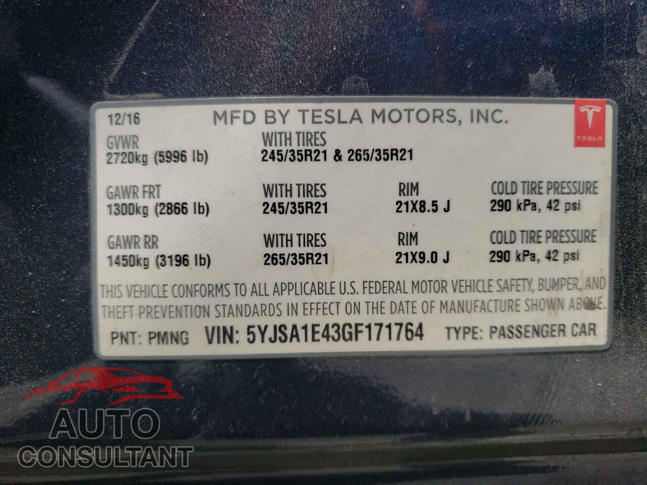 TESLA MODEL S 2016 - 5YJSA1E43GF171764
