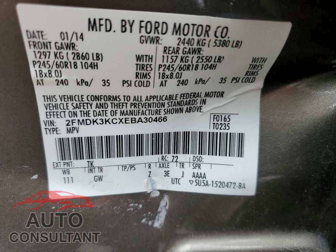 FORD EDGE 2014 - 2FMDK3KCXEBA30466