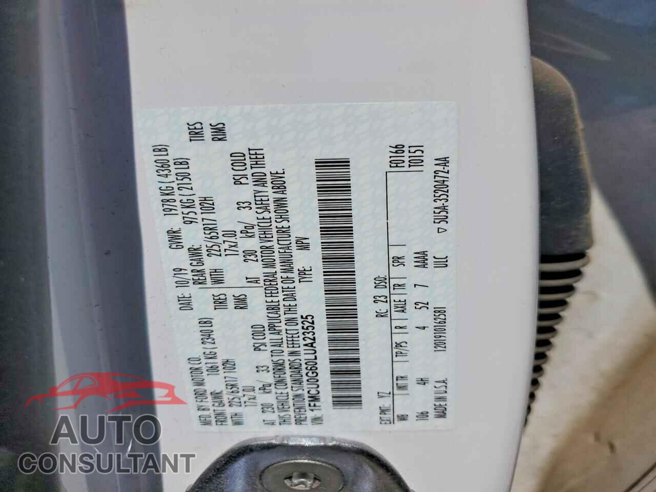 FORD ESCAPE 2020 - 1FMCU0G60LUA23525