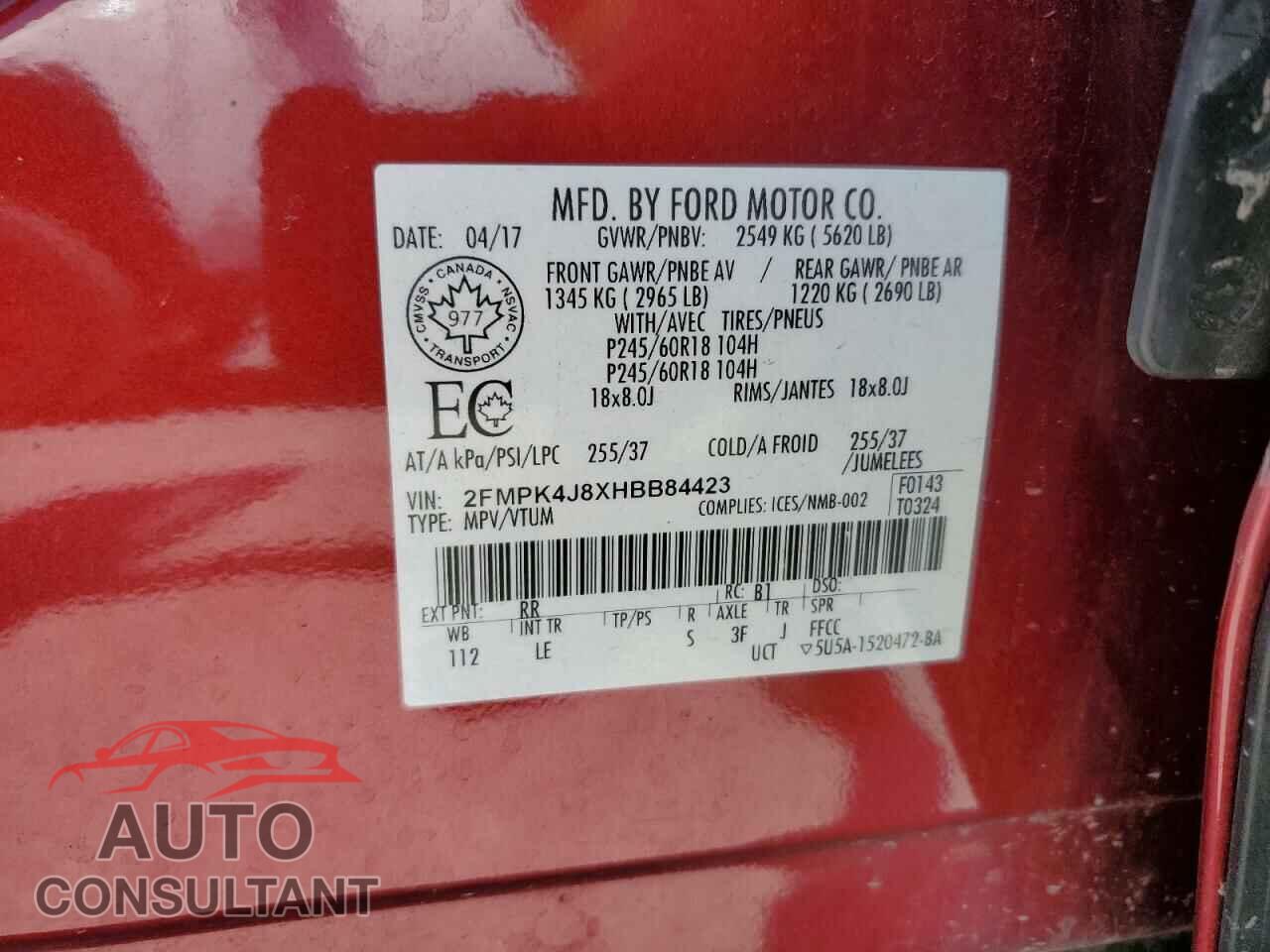 FORD EDGE 2017 - 2FMPK4J8XHBB84423