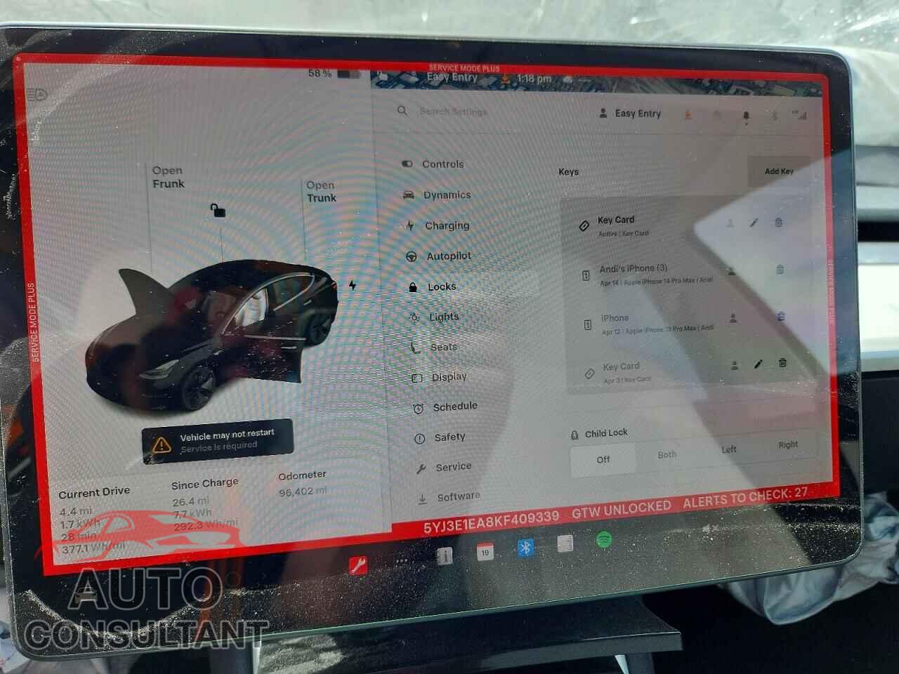 TESLA MODEL 3 2019 - 5YJ3E1EA8KF409339