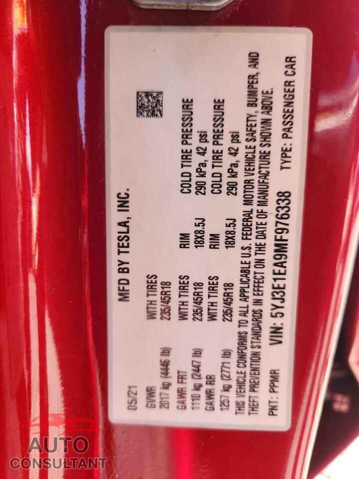 TESLA MODEL 3 2021 - 5YJ3E1EA9MF976338