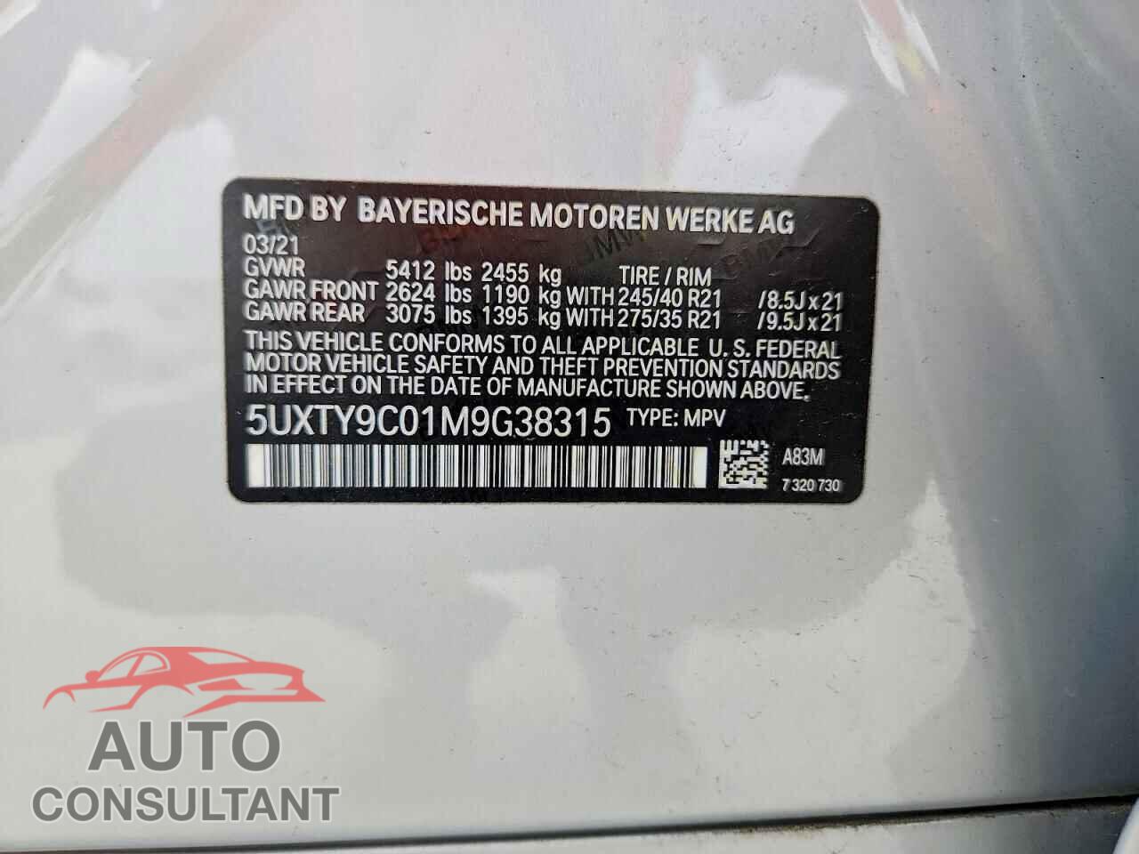 BMW X3 2021 - 5UXTY9C01M9G38315