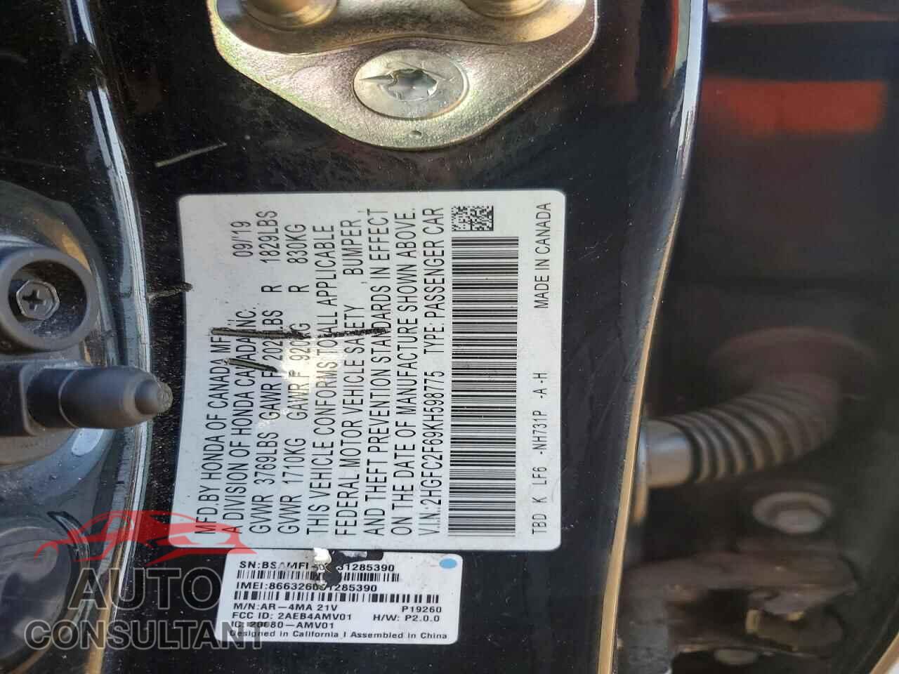 HONDA CIVIC 2019 - 2HGFC2F69KH598775