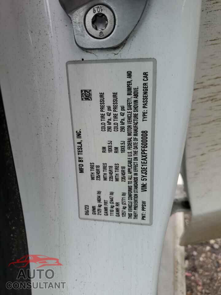TESLA MODEL 3 2023 - 5YJ3E1EAXPF600008