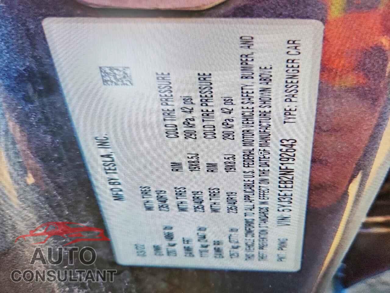 TESLA MODEL 3 2022 - 5YJ3E1EB2NF192643