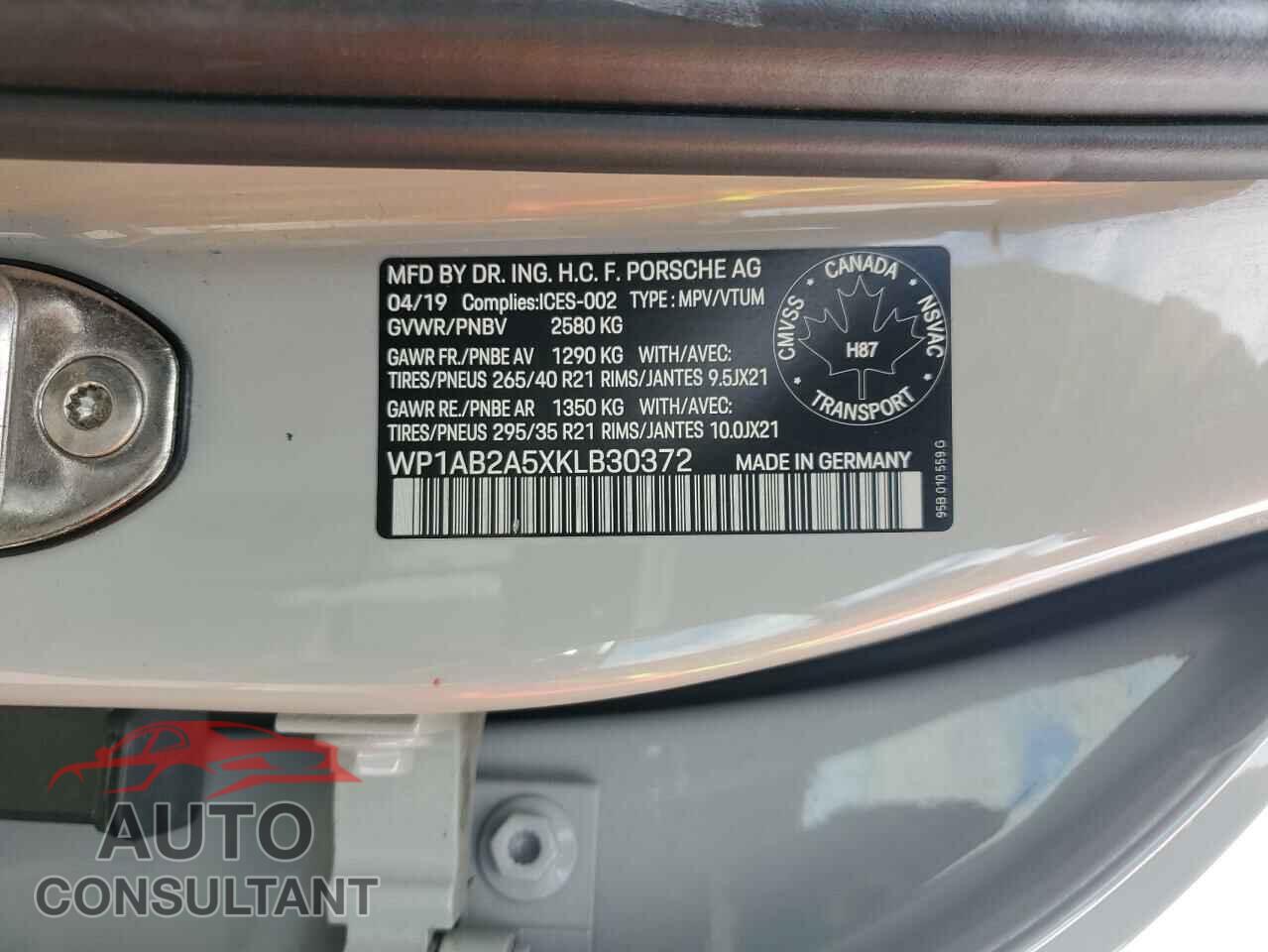 PORSCHE MACAN 2019 - WP1AB2A5XKLB30372