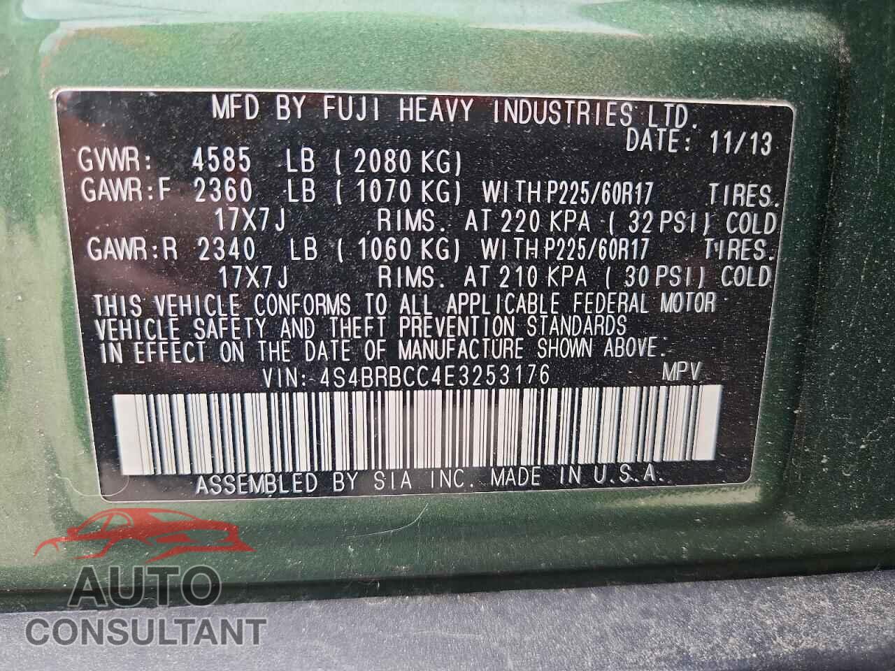 SUBARU OUTBACK 2014 - 4S4BRBCC4E3253176