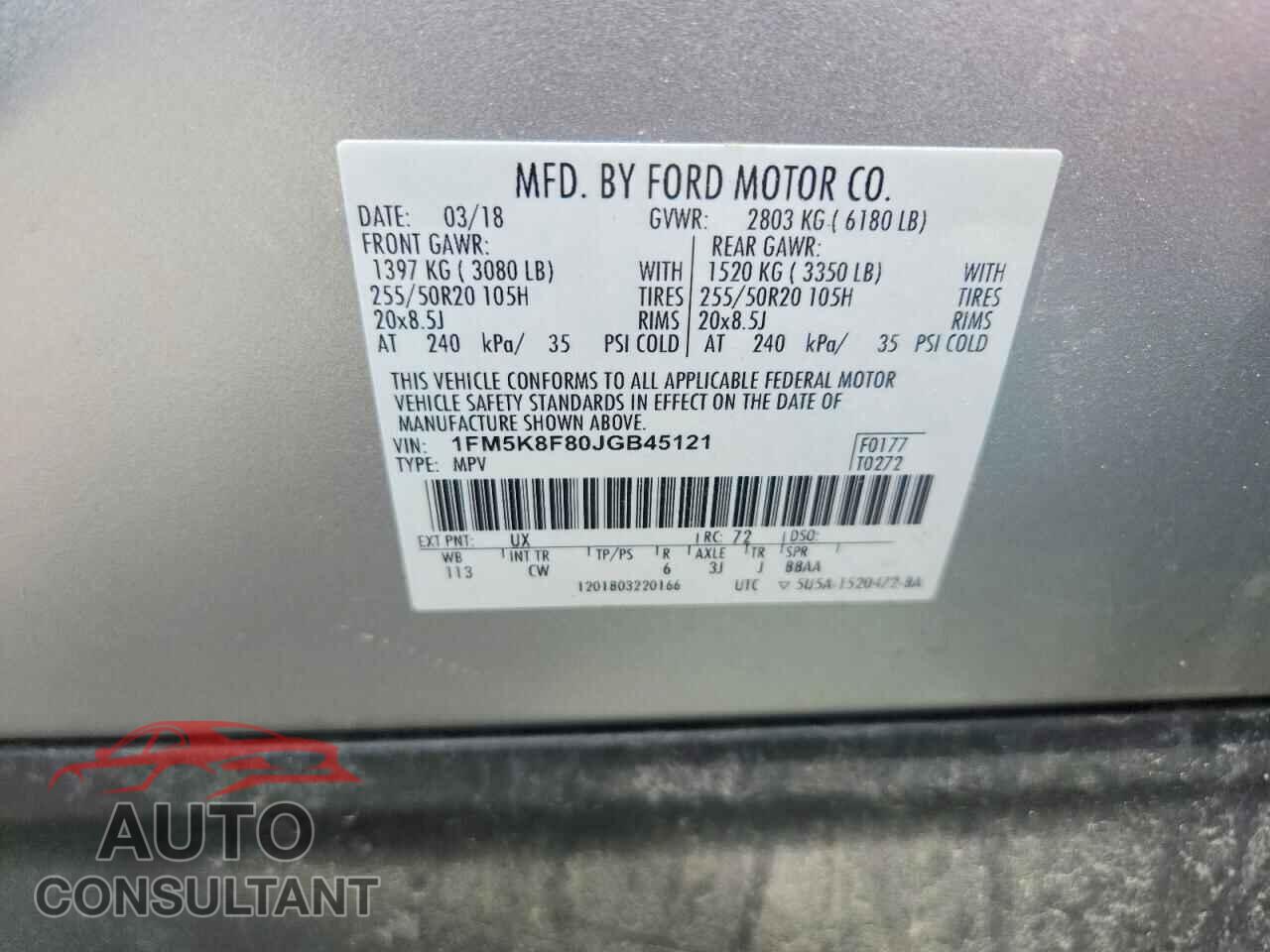 FORD EXPLORER 2018 - 1FM5K8F80JGB45121
