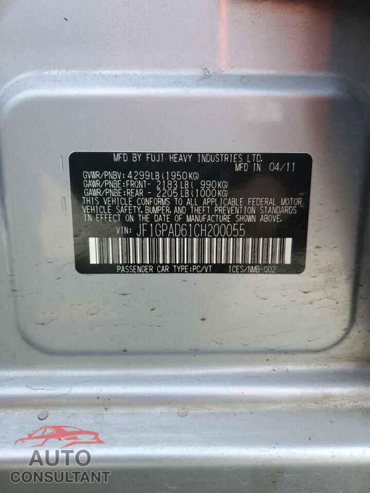 SUBARU IMPREZA 2012 - JF1GPAD61CH200055