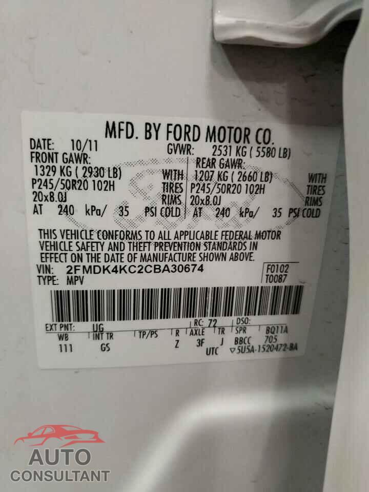 FORD EDGE 2012 - 2FMDK4KC2CBA30674