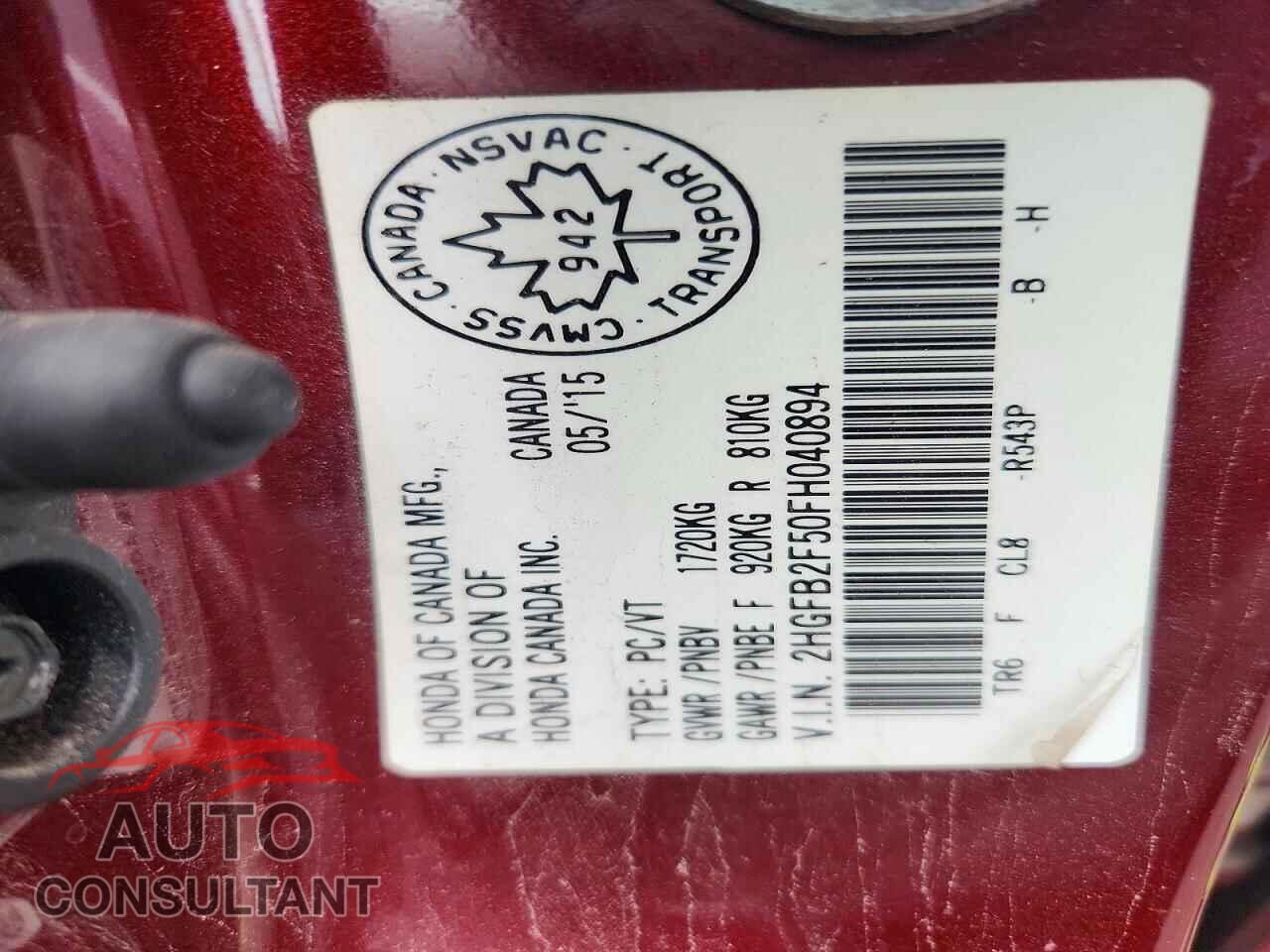 HONDA CIVIC 2015 - 2HGFB2F50FH040894