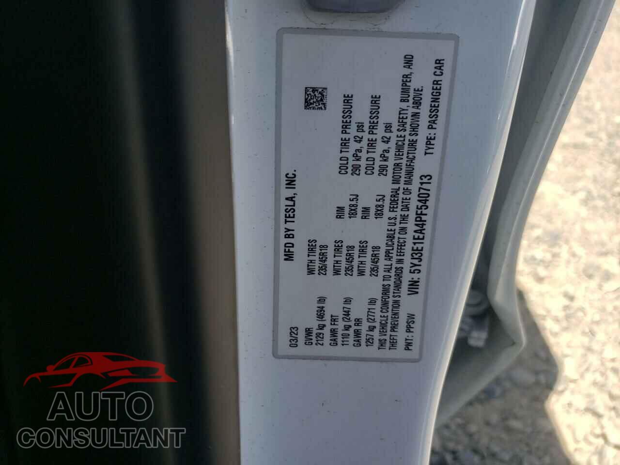 TESLA MODEL 3 2023 - 5YJ3E1EA4PF540713