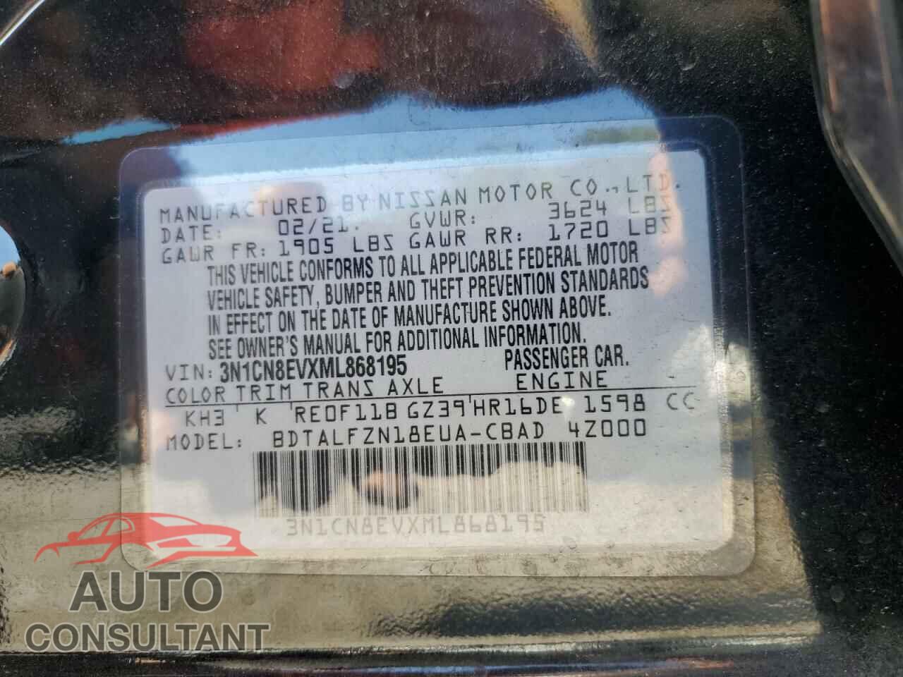 NISSAN VERSA 2021 - 3N1CN8EVXML868195