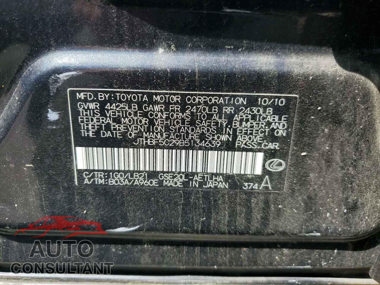 LEXUS IS 2011 - JTHBF5C29B5134639