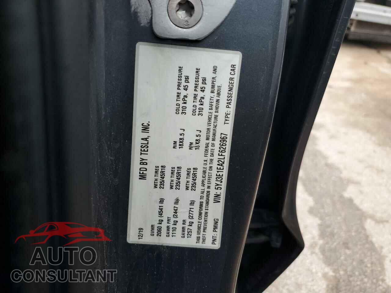 TESLA MODEL 3 2020 - 5YJ3E1EA2LF626967