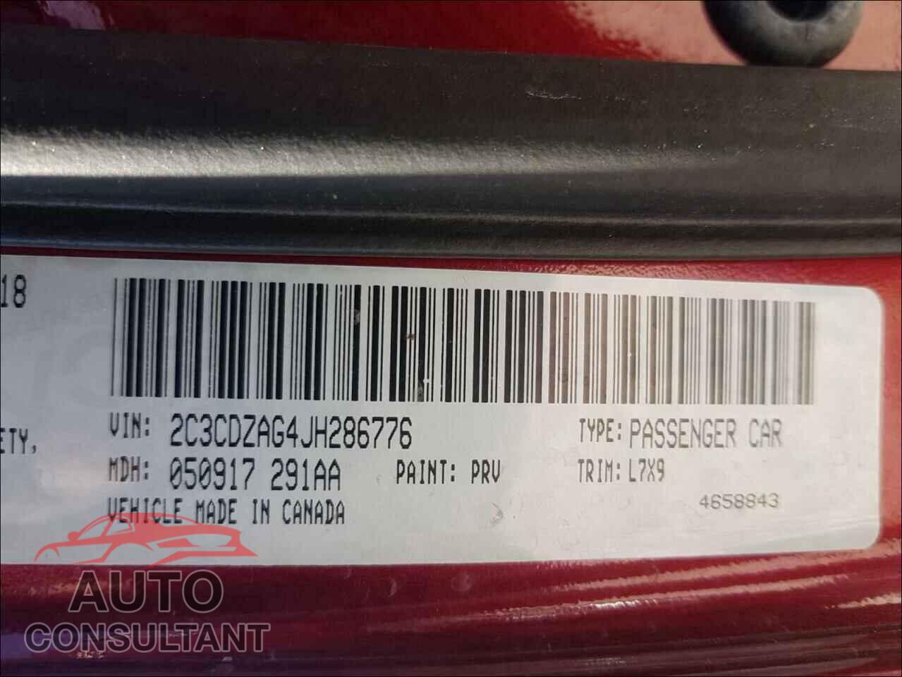 DODGE CHALLENGER 2018 - 2C3CDZAG4JH286776