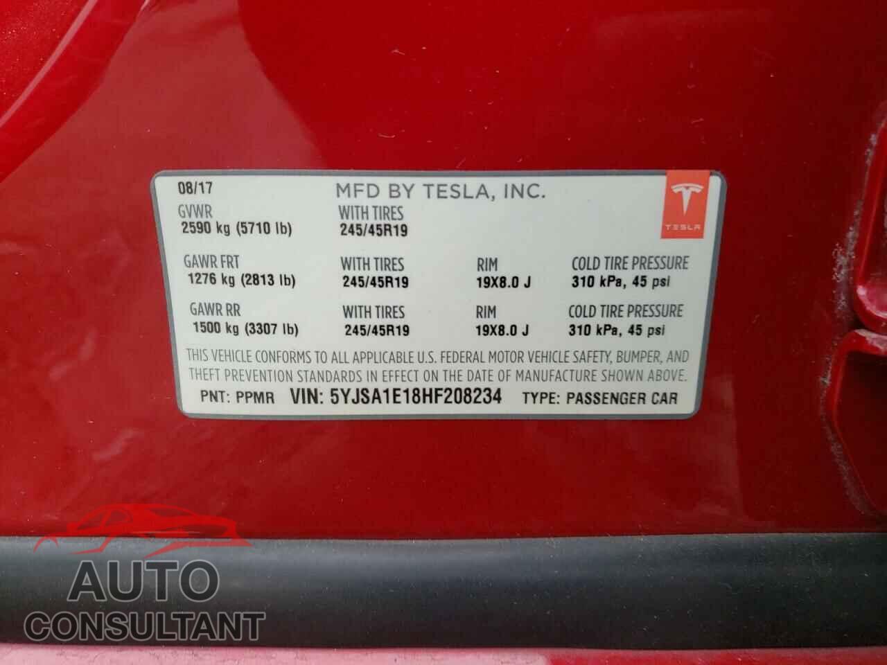 TESLA MODEL S 2017 - 5YJSA1E18HF208234