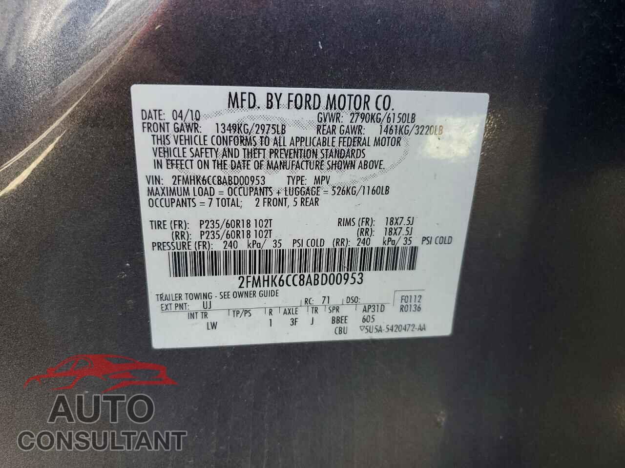 FORD FLEX 2010 - 2FMHK6CC8ABD00953