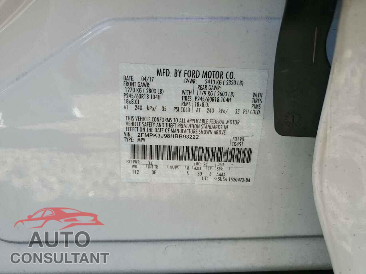 FORD EDGE 2017 - 2FMPK3J98HBB93222