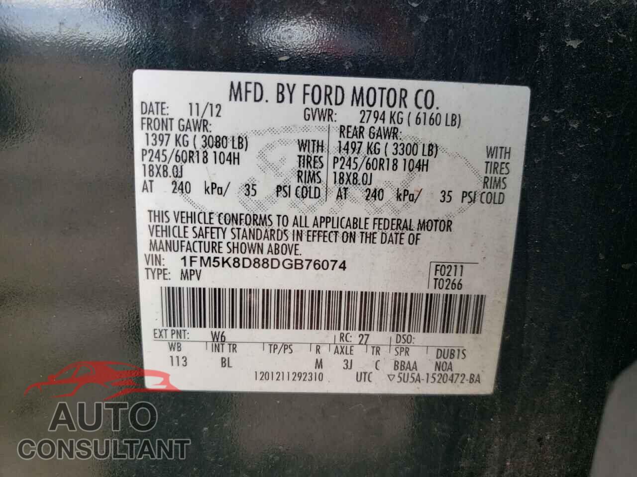 FORD EXPLORER 2013 - 1FM5K8D88DGB76074