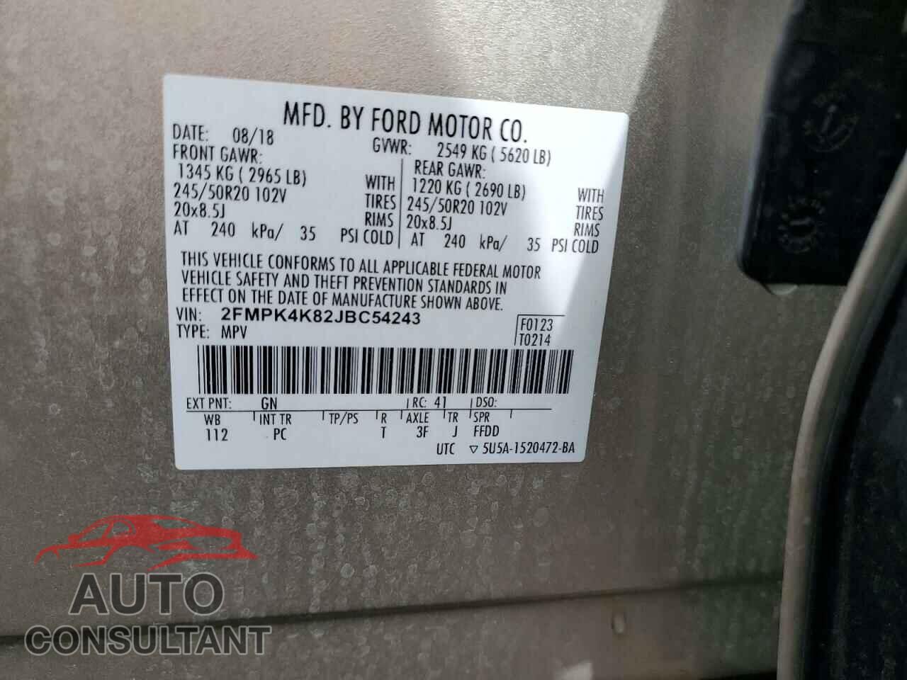 FORD EDGE 2018 - 2FMPK4K82JBC54243