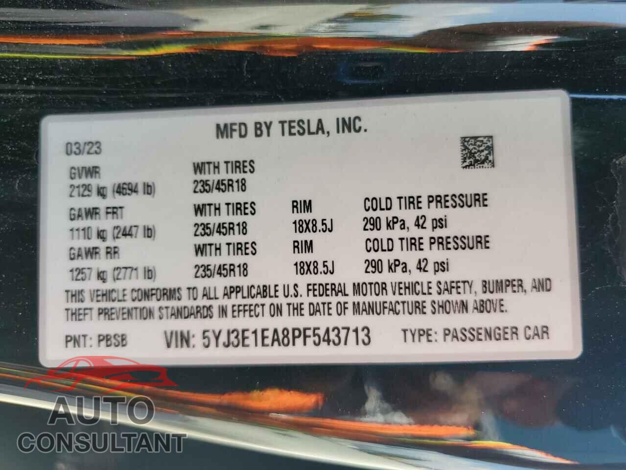 TESLA MODEL 3 2023 - 5YJ3E1EA8PF543713