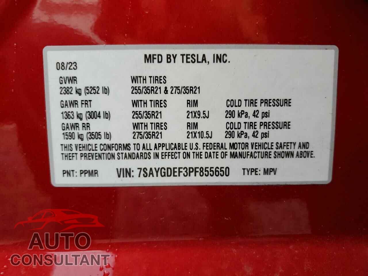 TESLA MODEL Y 2023 - 7SAYGDEF3PF855650