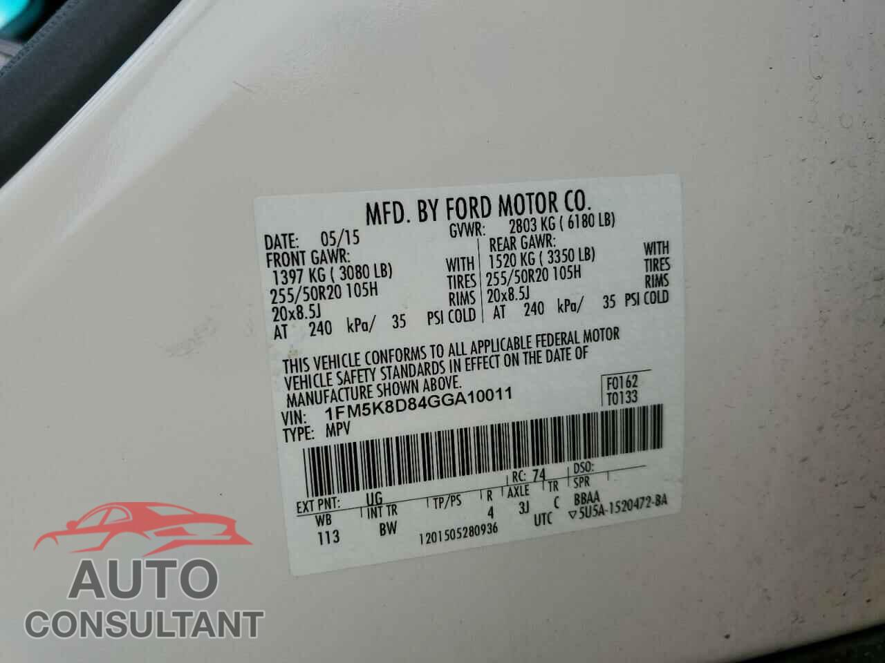FORD EXPLORER 2016 - 1FM5K8D84GGA10011