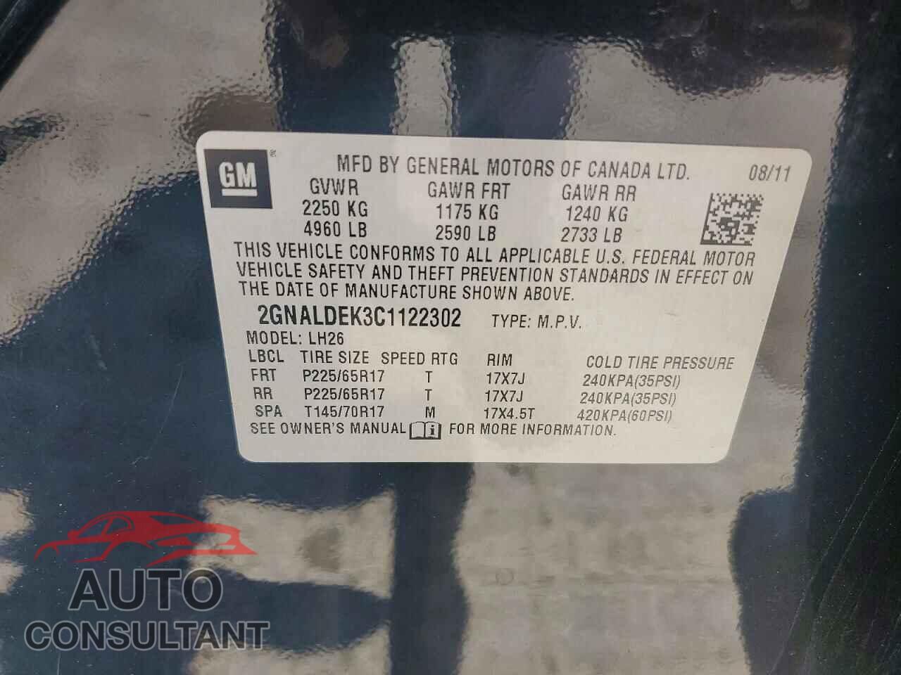 CHEVROLET EQUINOX 2012 - 2GNALDEK3C1122302