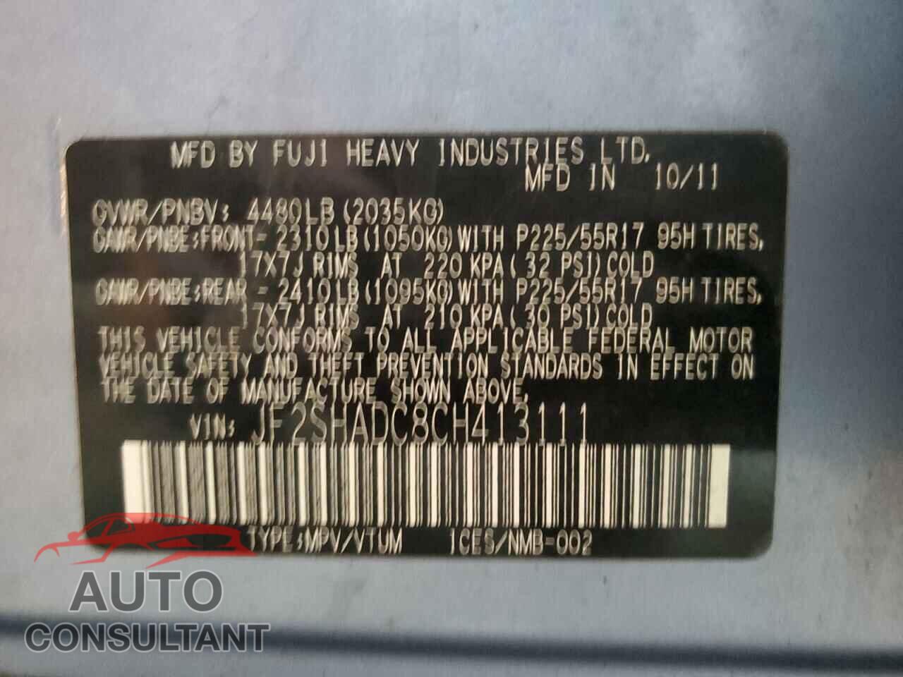 SUBARU FORESTER 2012 - JF2SHADC8CH413111