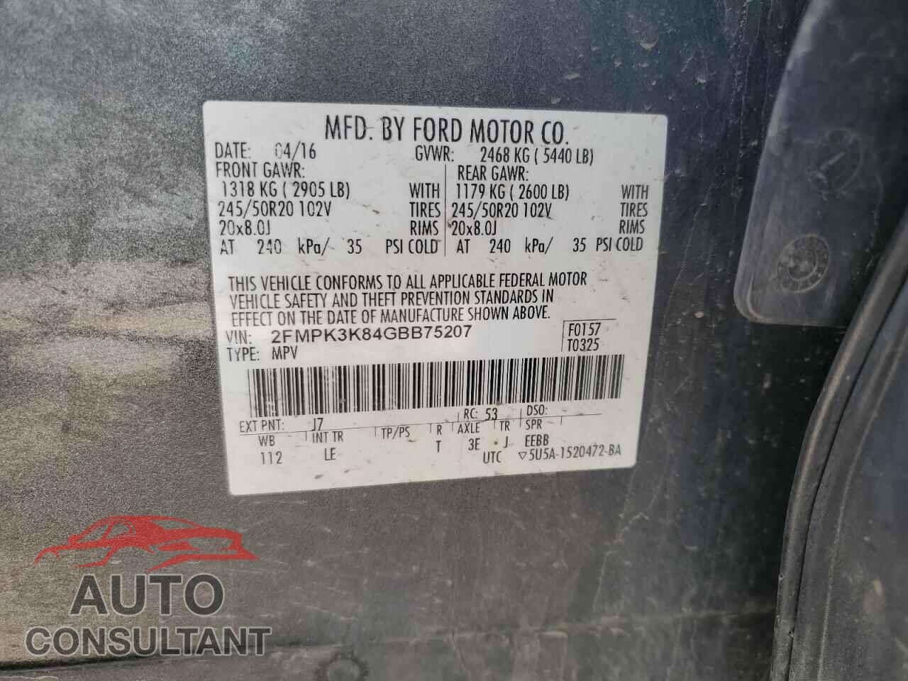 FORD EDGE 2016 - 2FMPK3K84GBB75207