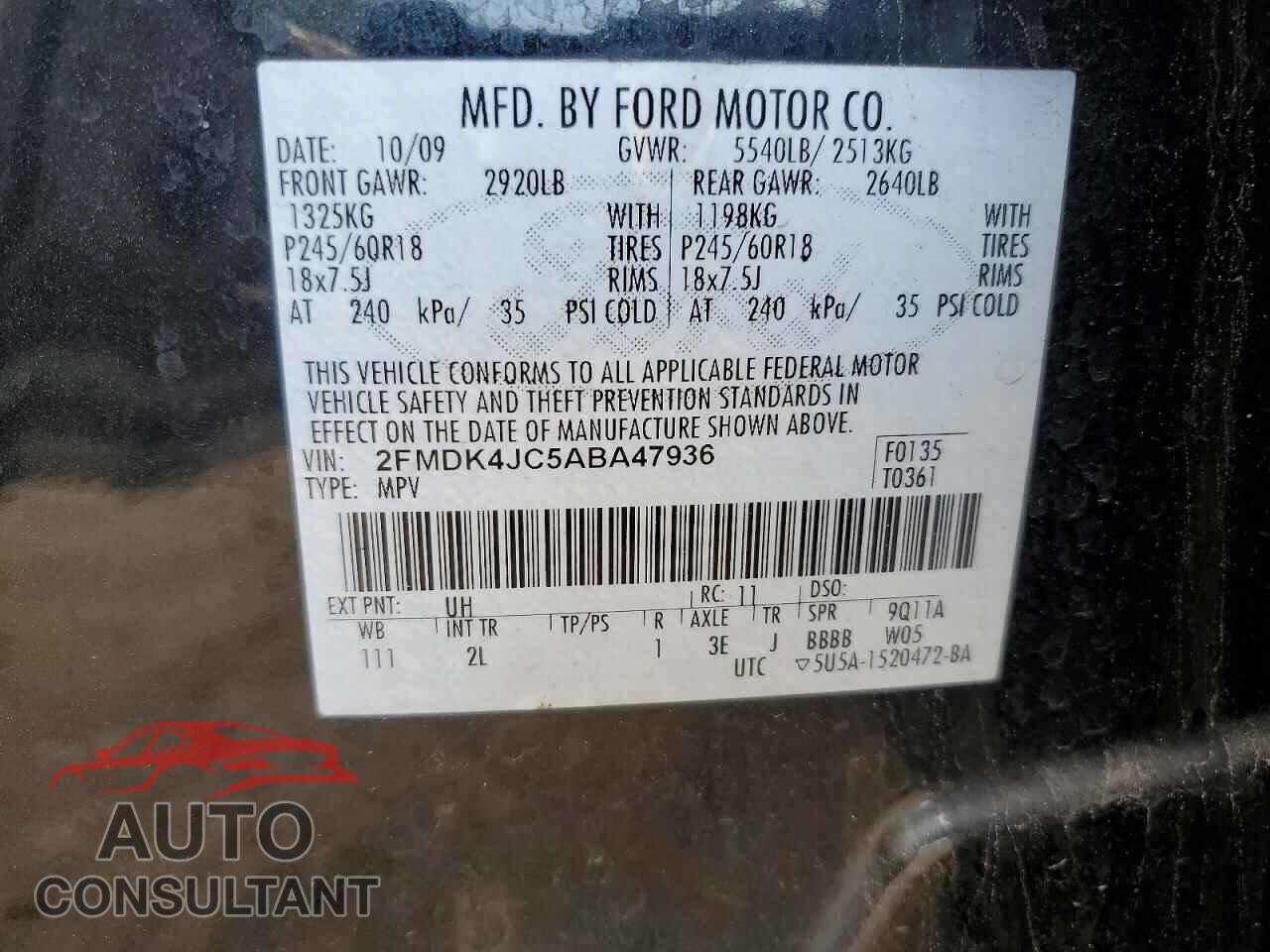 FORD EDGE 2010 - 2FMDK4JC5ABA47936