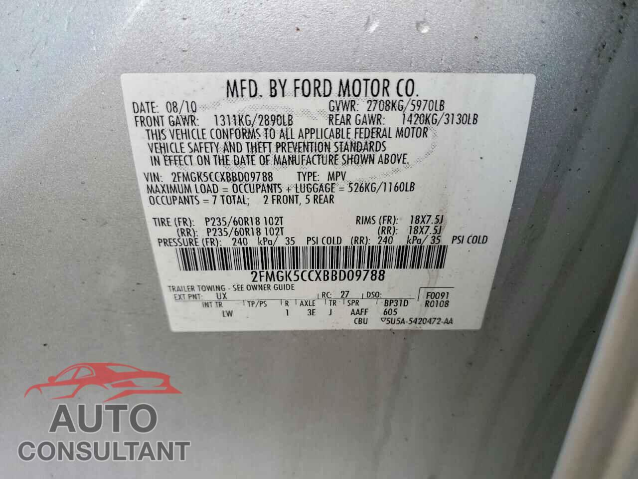 FORD FLEX 2011 - 2FMGK5CCXBBD09788