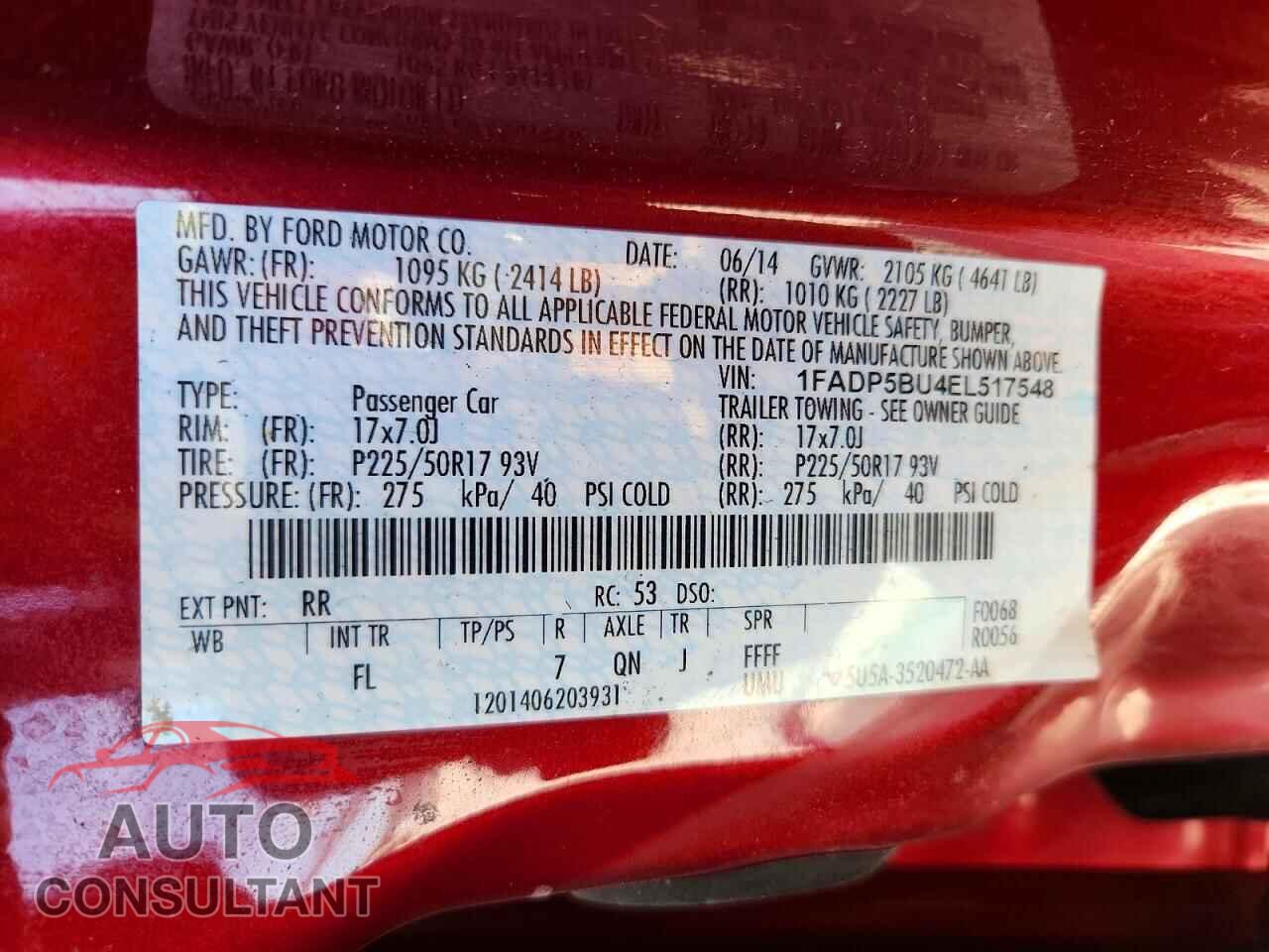 FORD CMAX 2014 - 1FADP5BU4EL517548