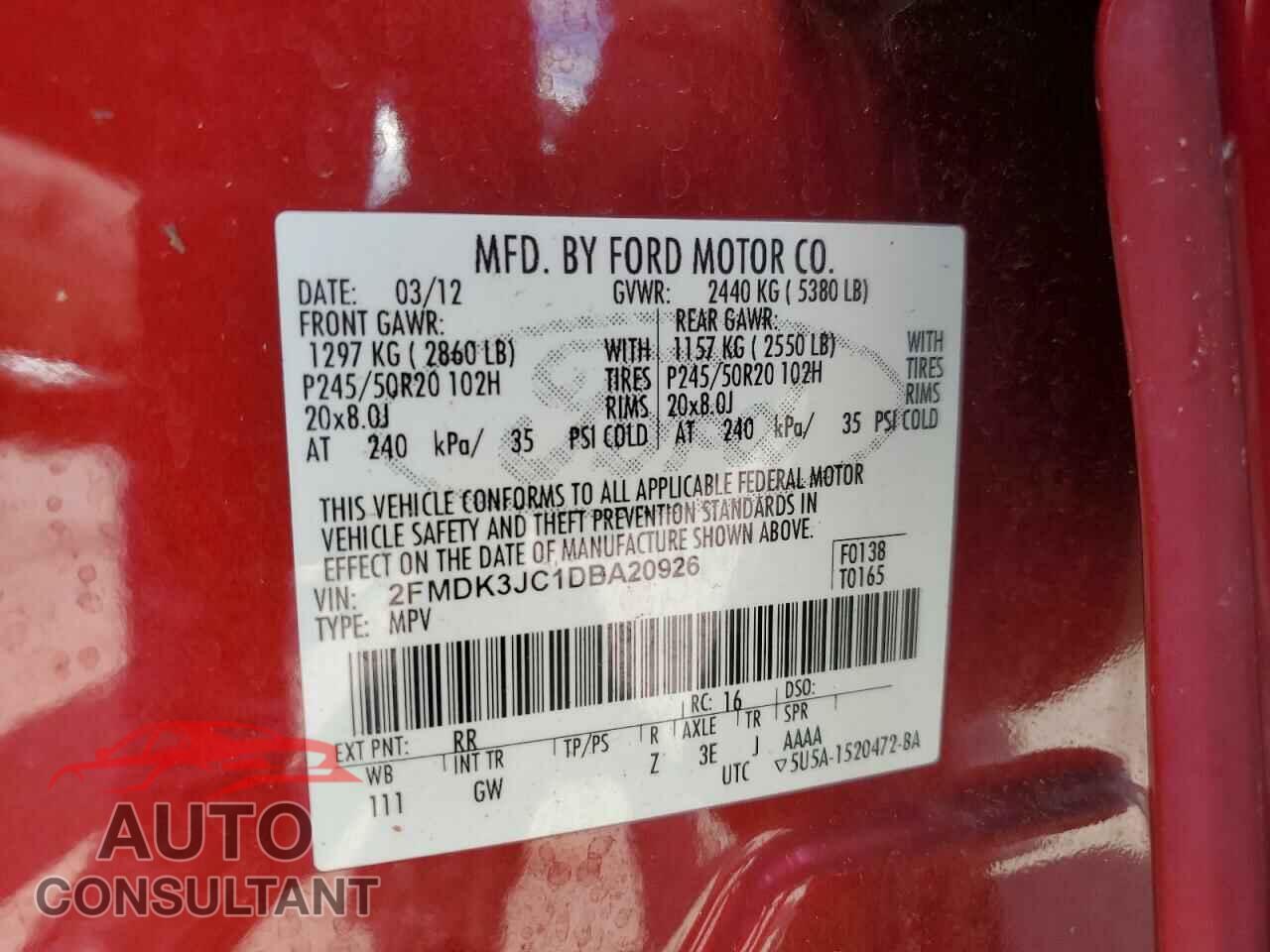 FORD EDGE 2013 - 2FMDK3JC1DBA20926